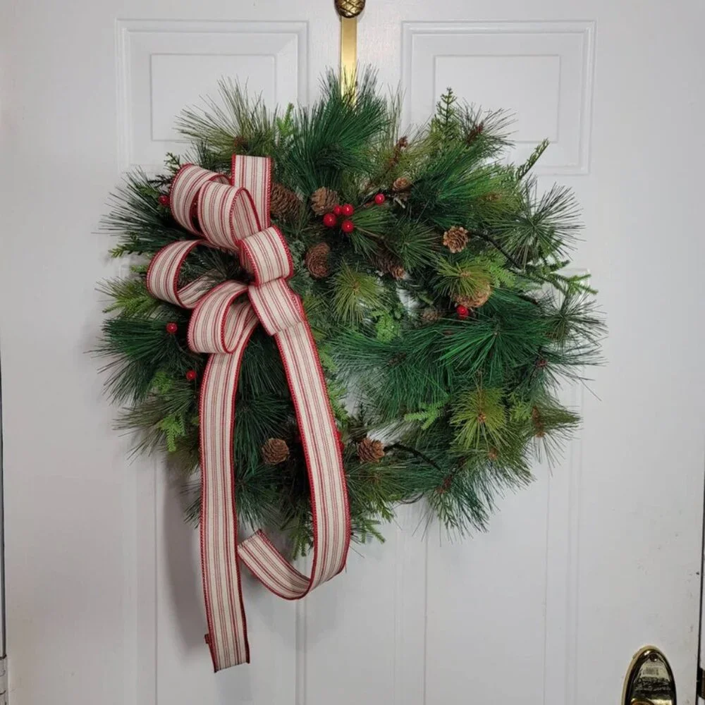 Mixed Pines Winter Wreath, Winter Season Red Berry Pine Farmhouse Rustic Wreath